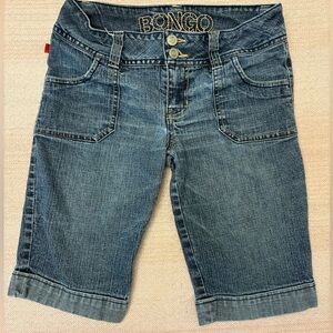 Y2K Bongo Denim Bermuda Shorts Womens 3 Blue Stretch Mid Rise Cuffed Jean Shorts